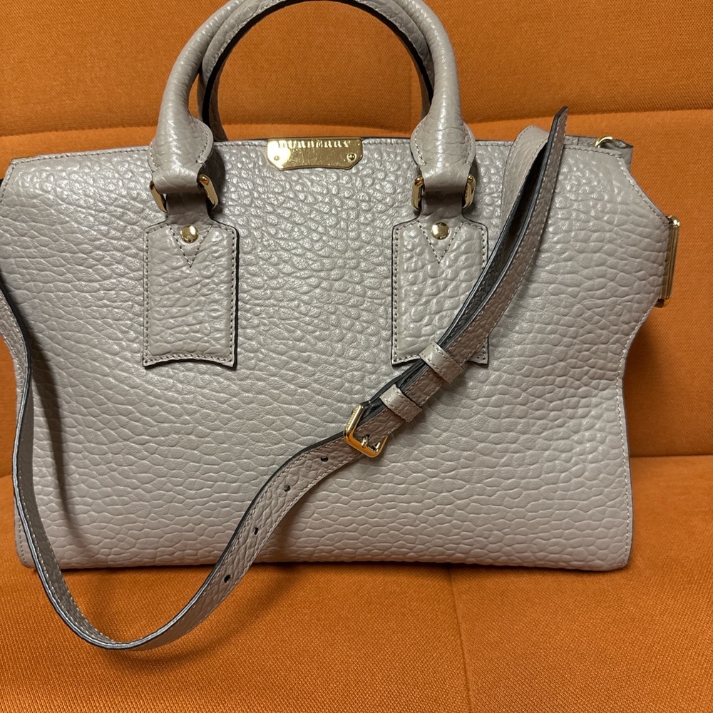 Burberry Light Gray Pebble Leather Satchel